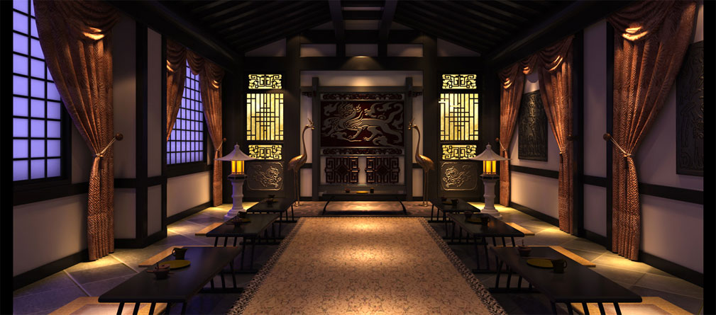 空间中充满宁静的基调，完美的传达了中式设计的内涵。